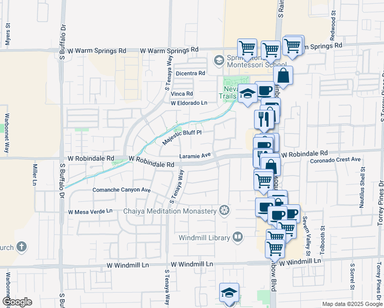 map of restaurants, bars, coffee shops, grocery stores, and more near 7221 Laramie Avenue in Las Vegas