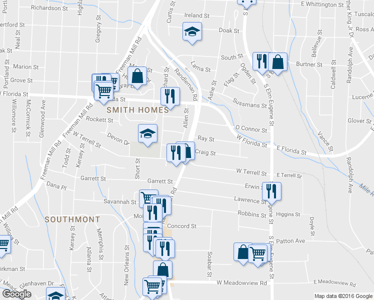 map of restaurants, bars, coffee shops, grocery stores, and more near 1902 Randleman Road in Greensboro