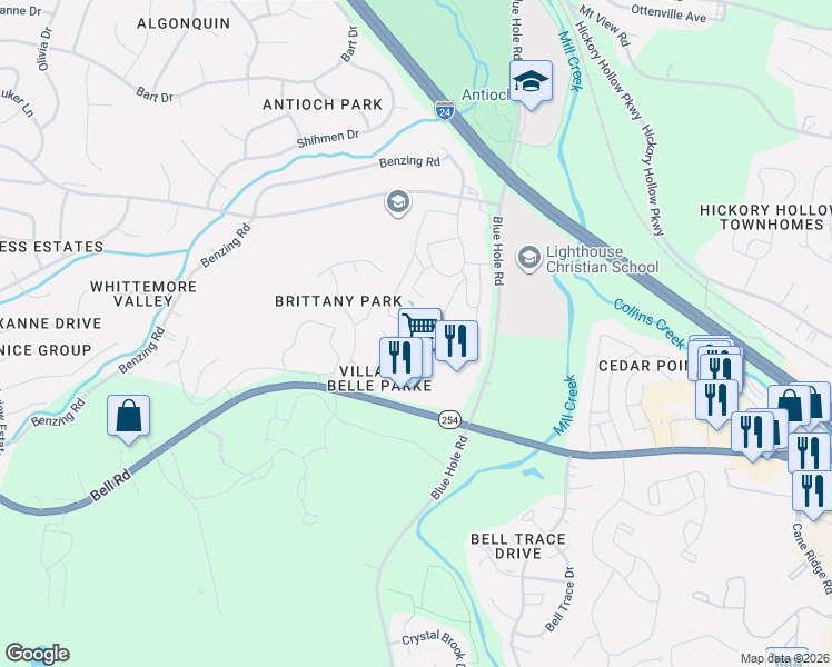 map of restaurants, bars, coffee shops, grocery stores, and more near 430 Villas at Belle Park in Nashville