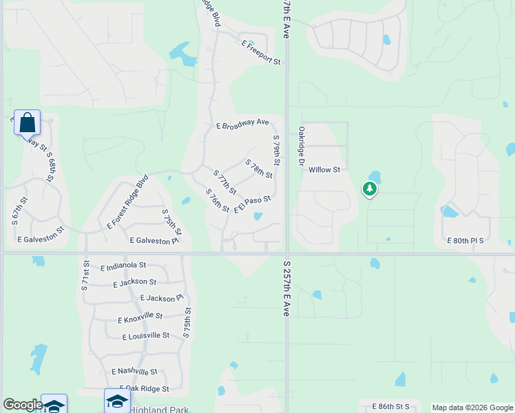 map of restaurants, bars, coffee shops, grocery stores, and more near 7904 East Galveston Street in Broken Arrow