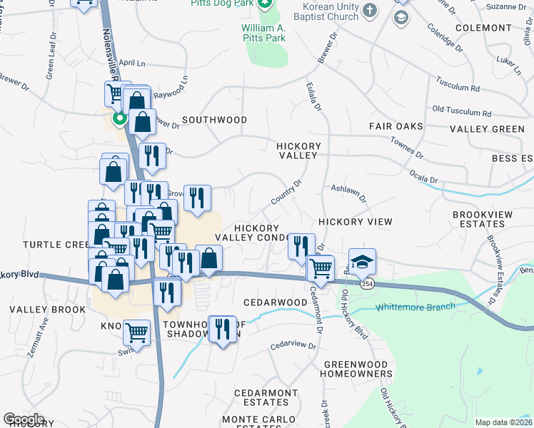 map of restaurants, bars, coffee shops, grocery stores, and more near 5510 Country Drive in Nashville