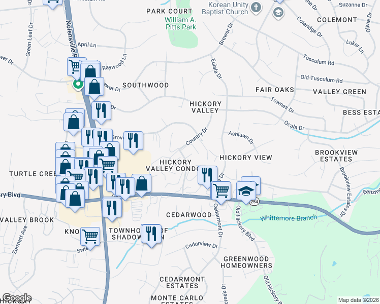 map of restaurants, bars, coffee shops, grocery stores, and more near 5510 Country Drive in Nashville