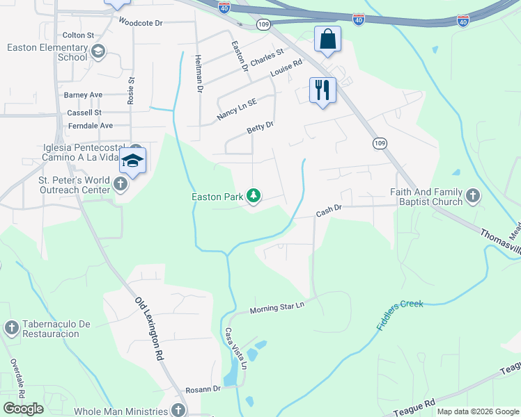 map of restaurants, bars, coffee shops, grocery stores, and more near 1002 Glencairn Road in Winston-Salem