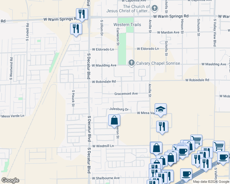 map of restaurants, bars, coffee shops, grocery stores, and more near 4667 Gracemont Avenue in Las Vegas