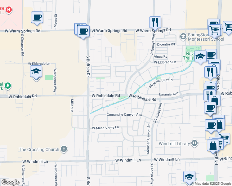 map of restaurants, bars, coffee shops, grocery stores, and more near 7609 Slide Rock Avenue in Las Vegas