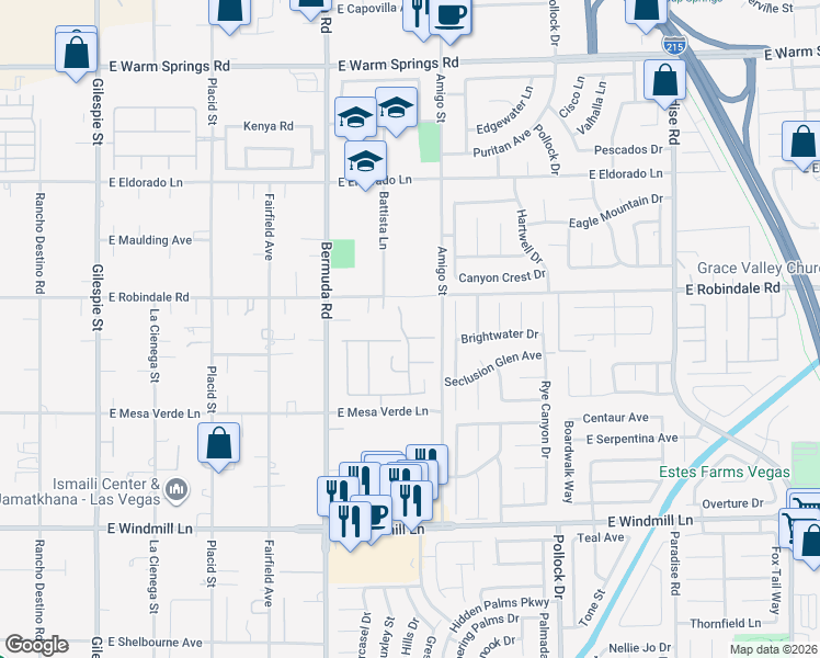 map of restaurants, bars, coffee shops, grocery stores, and more near 577 East Via Alhambra Court in Las Vegas