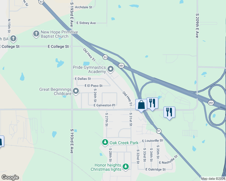 map of restaurants, bars, coffee shops, grocery stores, and more near 504 South 29th Street in Broken Arrow