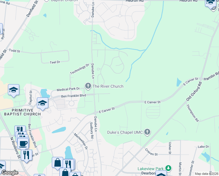 map of restaurants, bars, coffee shops, grocery stores, and more near 526 Hobkirks Place in Durham