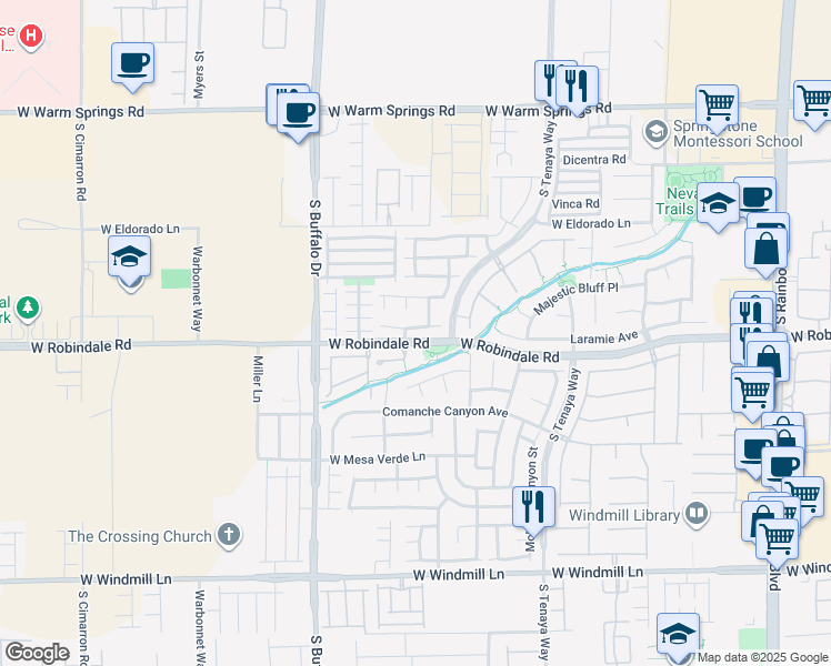 map of restaurants, bars, coffee shops, grocery stores, and more near 7609 Slide Rock Avenue in Las Vegas