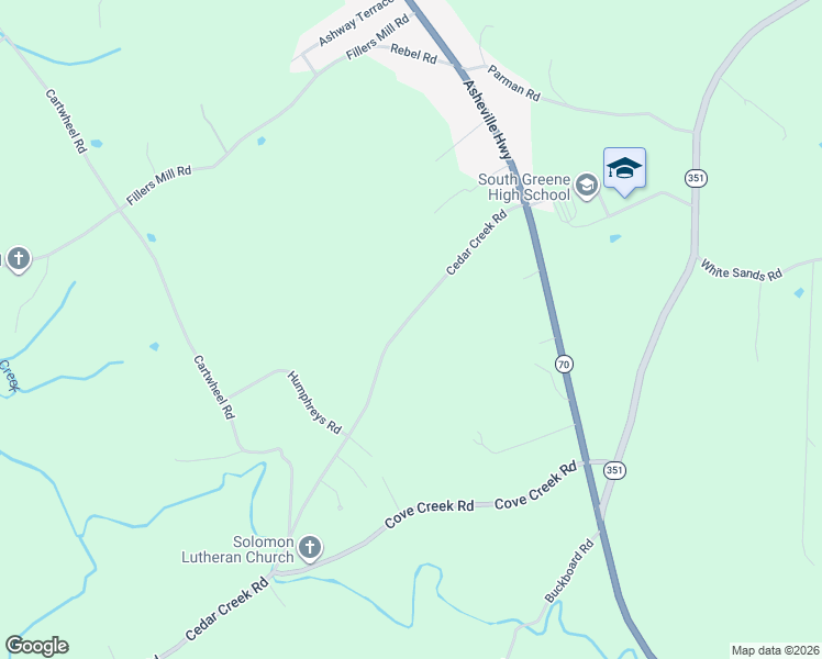 map of restaurants, bars, coffee shops, grocery stores, and more near 375 Cedar Creek Road in Greeneville