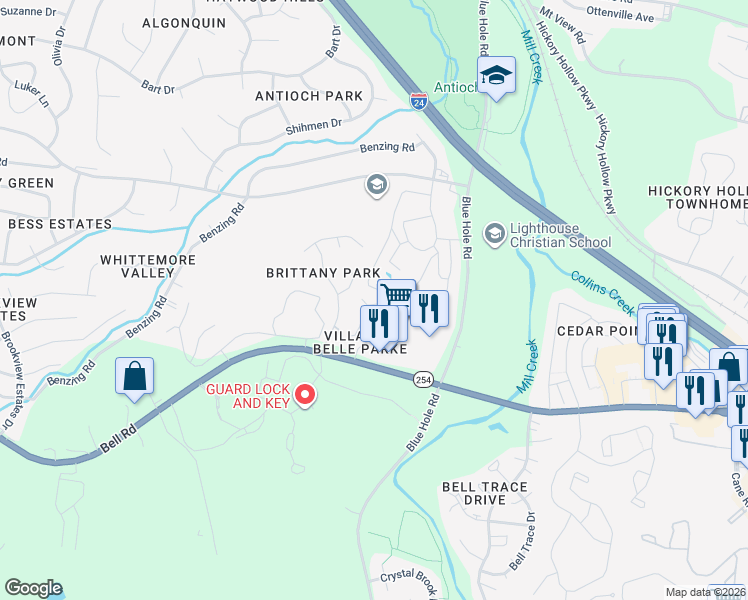 map of restaurants, bars, coffee shops, grocery stores, and more near 326 Villas at Belle Park in Nashville