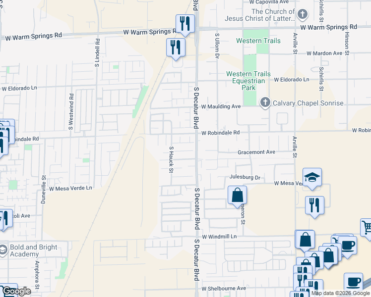 map of restaurants, bars, coffee shops, grocery stores, and more near 4966 Crimson Mare Road in Las Vegas