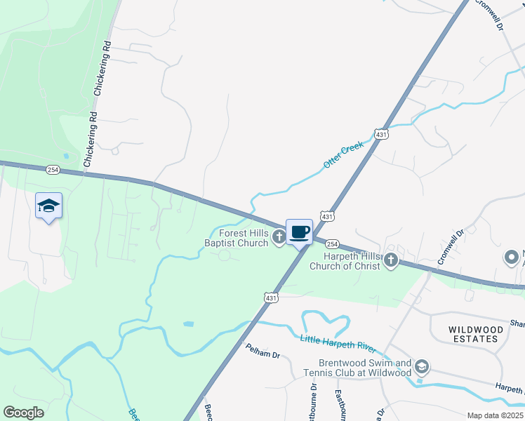 map of restaurants, bars, coffee shops, grocery stores, and more near 2140 Old Hickory Boulevard in Nashville
