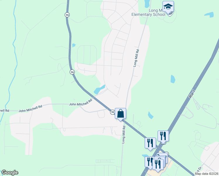 map of restaurants, bars, coffee shops, grocery stores, and more near 241 Plantation Drive in Youngsville