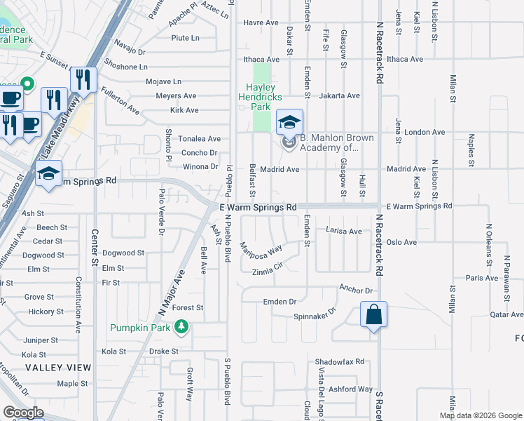 map of restaurants, bars, coffee shops, grocery stores, and more near 265 Prairie Rose Street in Henderson