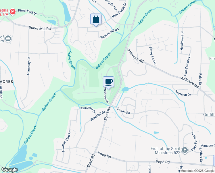 map of restaurants, bars, coffee shops, grocery stores, and more near 3800 Heathrow Drive in Winston-Salem