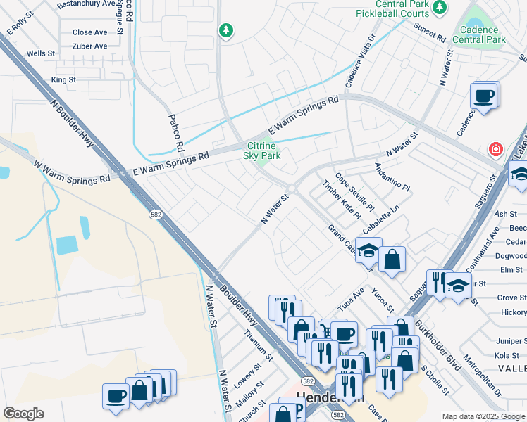 map of restaurants, bars, coffee shops, grocery stores, and more near 637 North Water Street in Henderson