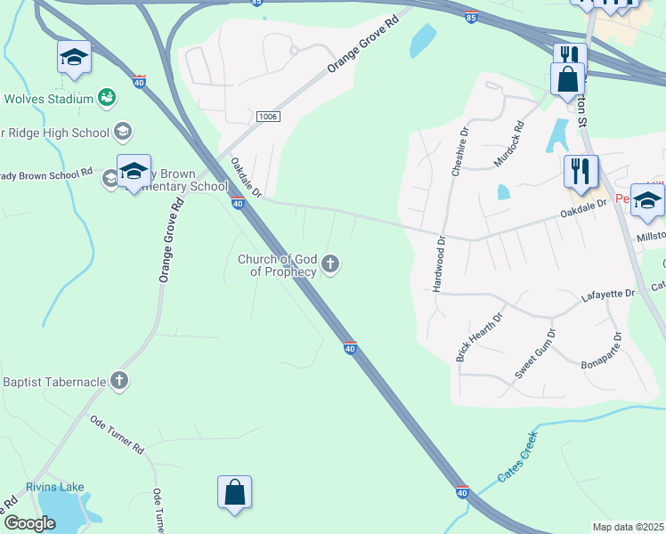 map of restaurants, bars, coffee shops, grocery stores, and more near 2318 Blair Drive in Hillsborough