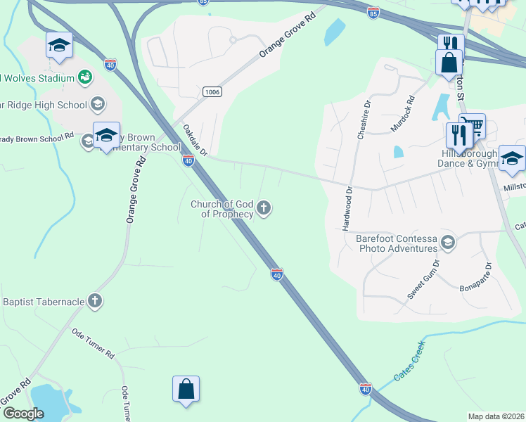 map of restaurants, bars, coffee shops, grocery stores, and more near 2338 Blair Drive in Hillsborough