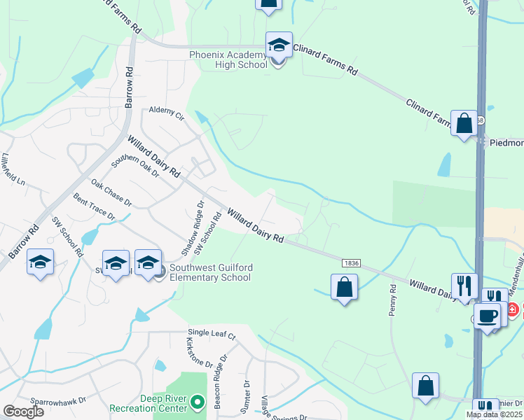 map of restaurants, bars, coffee shops, grocery stores, and more near 4313 Willard Dairy Road in High Point
