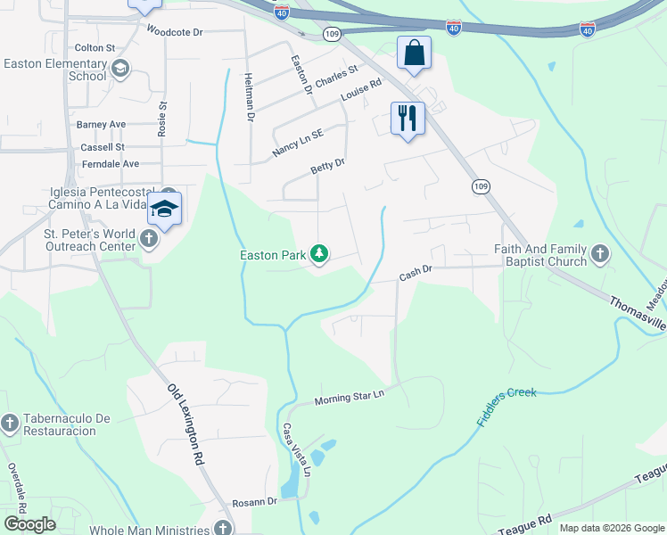 map of restaurants, bars, coffee shops, grocery stores, and more near 1002 Glencairn Road in Winston-Salem