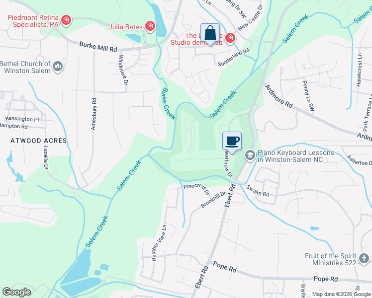 map of restaurants, bars, coffee shops, grocery stores, and more near 2508 Tantelon Place in Winston-Salem