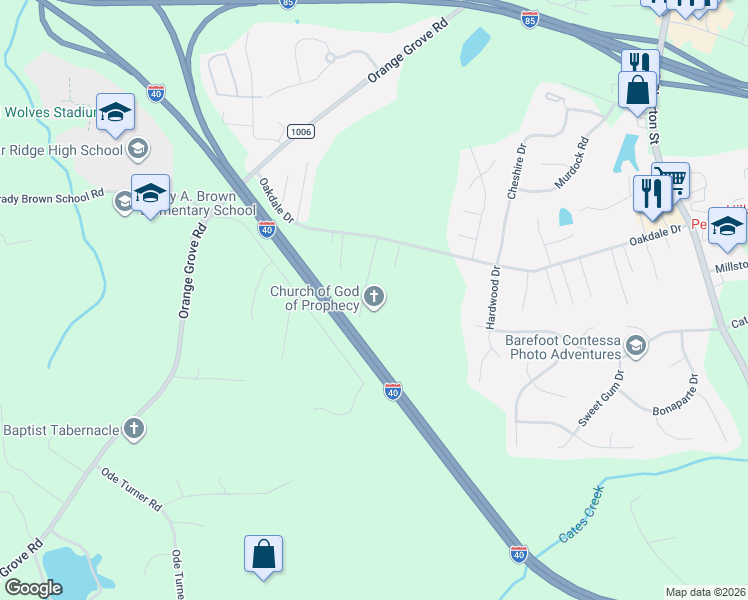map of restaurants, bars, coffee shops, grocery stores, and more near 2338 Blair Drive in Hillsborough