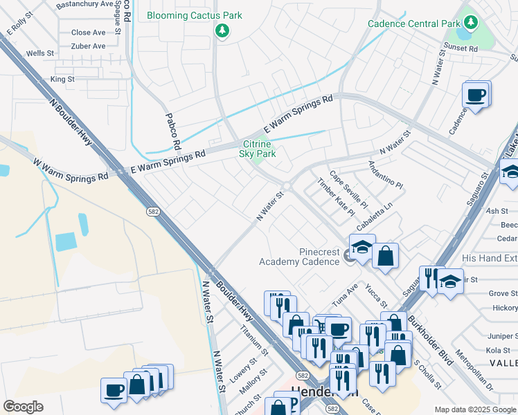 map of restaurants, bars, coffee shops, grocery stores, and more near 637 North Water Street in Henderson