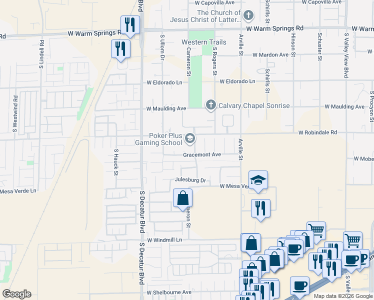 map of restaurants, bars, coffee shops, grocery stores, and more near 4630 Gracemont Avenue in Las Vegas