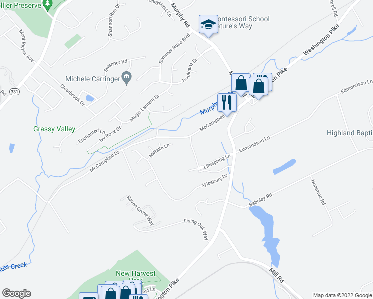 map of restaurants, bars, coffee shops, grocery stores, and more near 4371 Lifespring Lane in Knoxville
