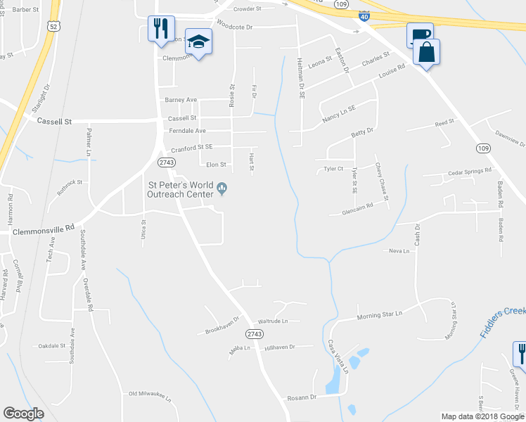 map of restaurants, bars, coffee shops, grocery stores, and more near 3683 Old Lexington Road in Winston-Salem