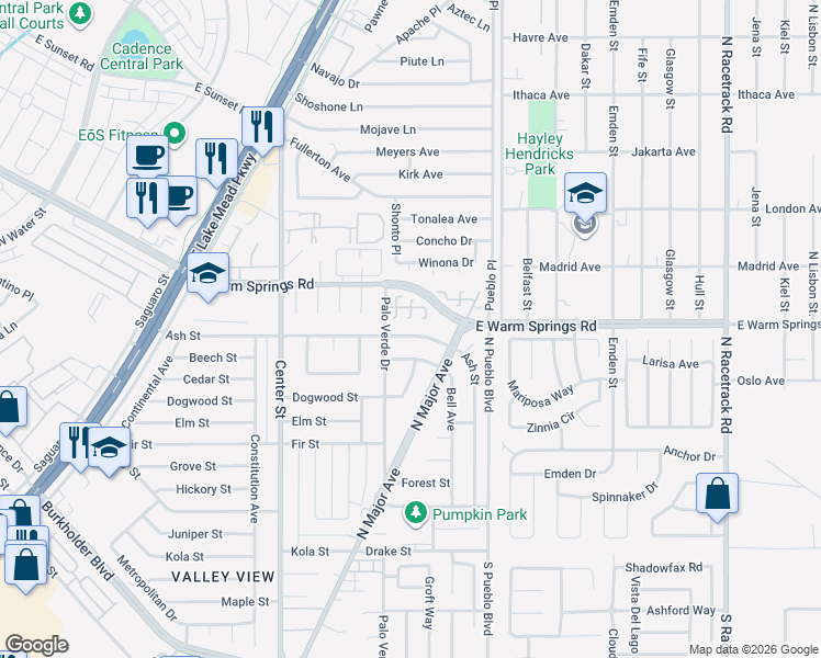 map of restaurants, bars, coffee shops, grocery stores, and more near 407 Ash Street in Henderson