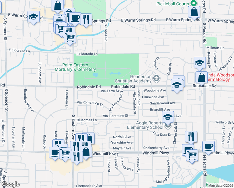map of restaurants, bars, coffee shops, grocery stores, and more near 2816 Via Terra Street in Henderson