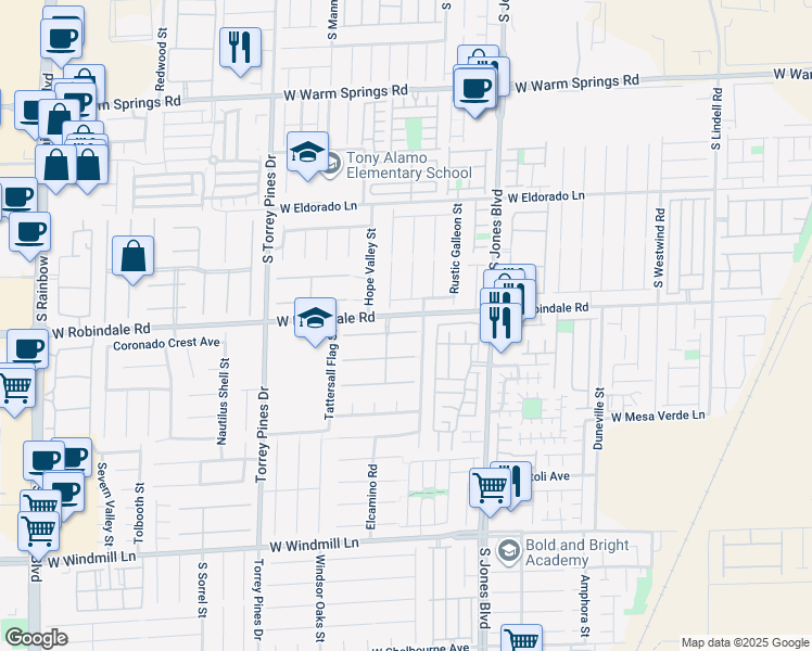 map of restaurants, bars, coffee shops, grocery stores, and more near 6244 Mighty Flotilla Avenue in Las Vegas