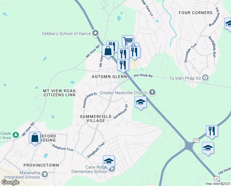 map of restaurants, bars, coffee shops, grocery stores, and more near 4230 Summercrest Boulevard in Nashville