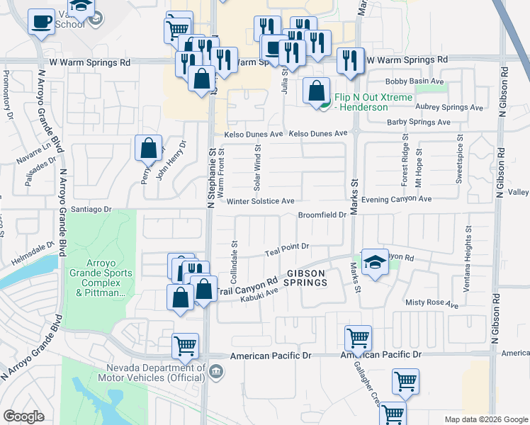 map of restaurants, bars, coffee shops, grocery stores, and more near 1334 Winter Solstice Avenue in Henderson