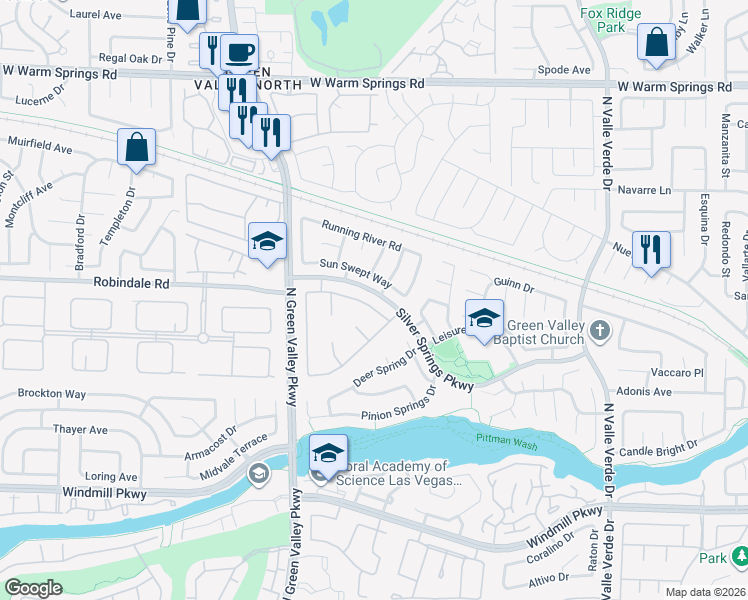 map of restaurants, bars, coffee shops, grocery stores, and more near 259 Spring Hills Lane in Henderson