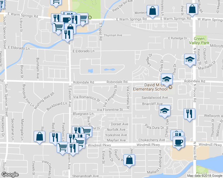 map of restaurants, bars, coffee shops, grocery stores, and more near 2816 Via Terra Street in Henderson