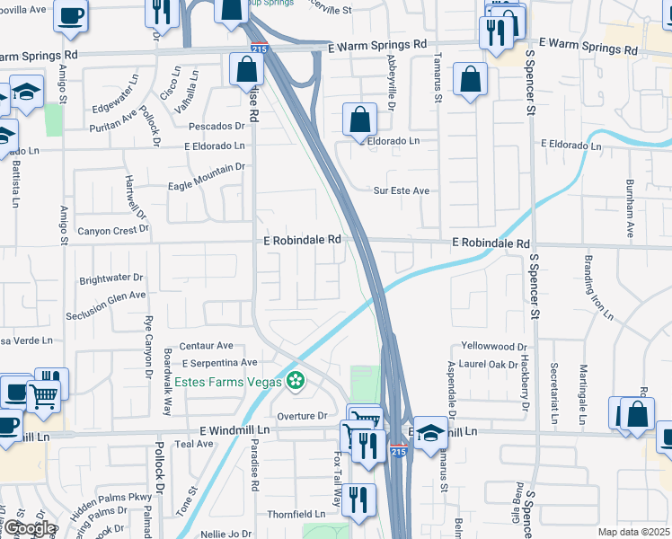 map of restaurants, bars, coffee shops, grocery stores, and more near 7725 Bird of Paradise Court in Las Vegas