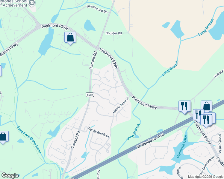 map of restaurants, bars, coffee shops, grocery stores, and more near 4517 Mica Court in Greensboro