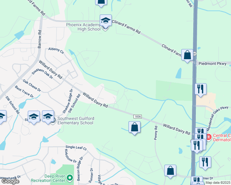 map of restaurants, bars, coffee shops, grocery stores, and more near 2431 Willard Dairy Road in High Point