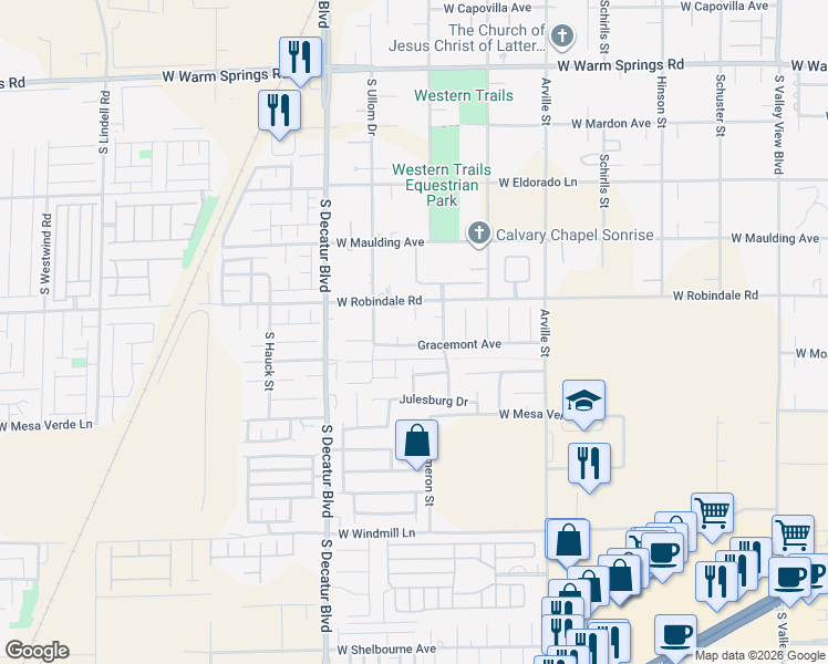 map of restaurants, bars, coffee shops, grocery stores, and more near 4640 Gracemont Avenue in Las Vegas