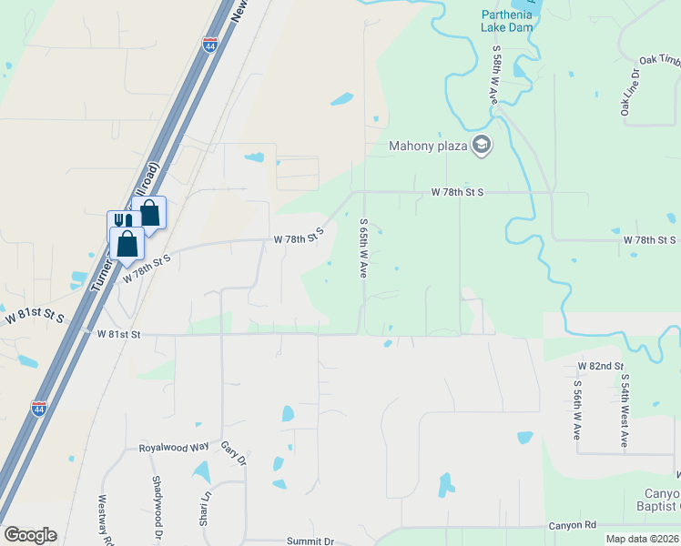 map of restaurants, bars, coffee shops, grocery stores, and more near 7830 South 65th West Avenue in Tulsa