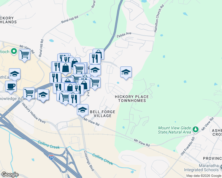 map of restaurants, bars, coffee shops, grocery stores, and more near 2307 Farrington Place in Nashville