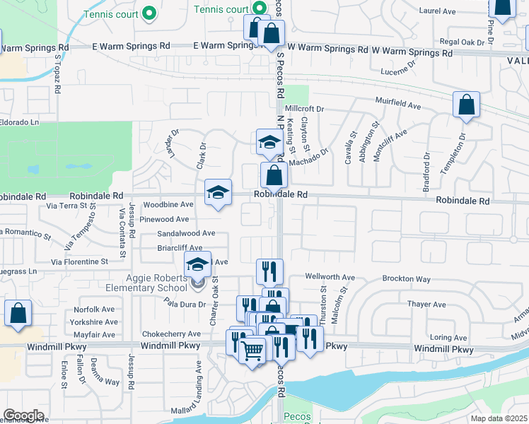 map of restaurants, bars, coffee shops, grocery stores, and more near 2670 Ridgewater Circle in Henderson