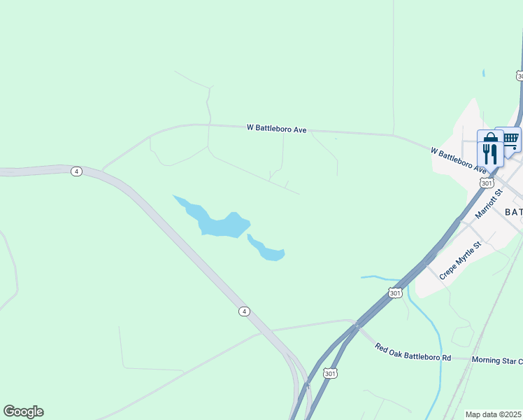 map of restaurants, bars, coffee shops, grocery stores, and more near 114 Brandywine Lane in Nash County