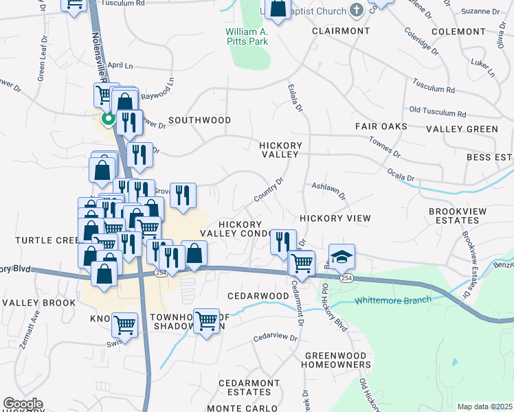 map of restaurants, bars, coffee shops, grocery stores, and more near 5510 Country Drive in Nashville