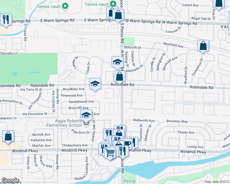 map of restaurants, bars, coffee shops, grocery stores, and more near 2670 Ridgewater Circle in Henderson