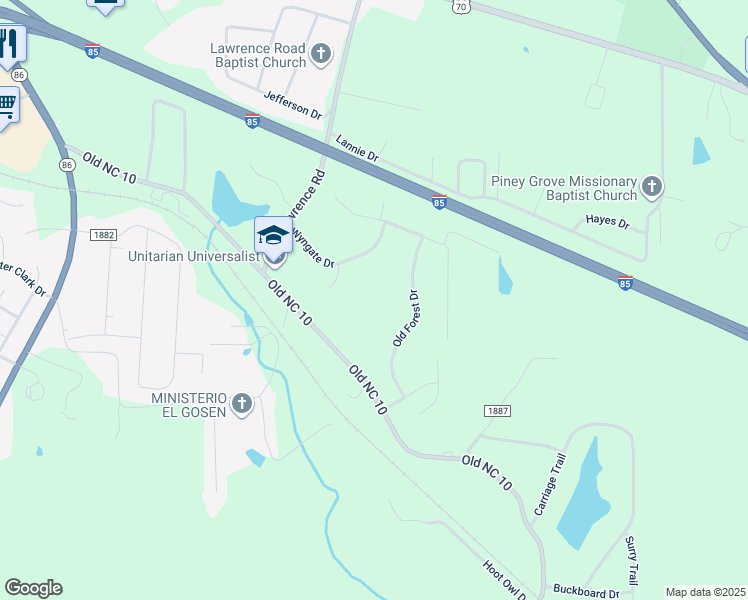 map of restaurants, bars, coffee shops, grocery stores, and more near 2125 Old Forest Drive in Hillsborough
