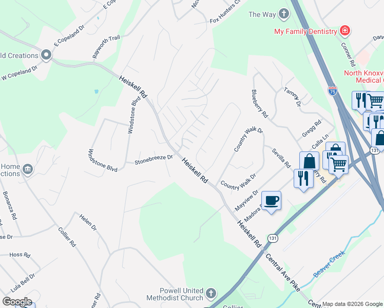 map of restaurants, bars, coffee shops, grocery stores, and more near 7901 Cavanaugh Way in Powell